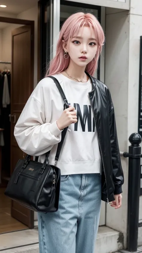 BTS&#39;s Park Ji-Min is wearing a short skirt, that highlights your slender legs, paired with a cropped top that subtly reveals your toned tummy. over, he wears a modern, fitted jacket, which adds a touch of urban style to the look. on the feet, Ji-Min we...