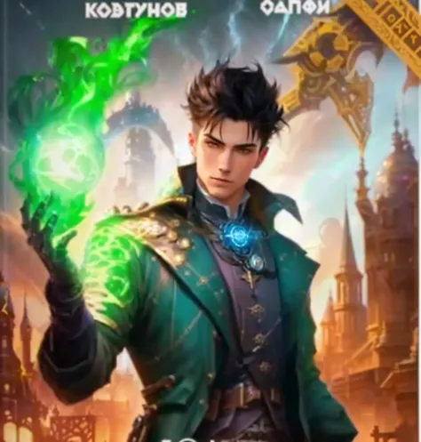 book cover, Wizard, Shown, artgerm and Ilya Kushinov, Cover of the novel Litrpg, Steampunk fantasy, book cover в жанре фэнтези, Harry Potter in cyberpunk, Cover of a young adult fantasy novel, fantasy game spell, Steampunk fiction, Steampunk fantasy style,...