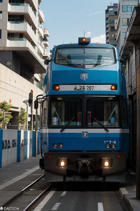 Draw the Medellin metro train as a giant transformer using all its cars