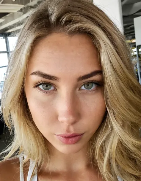 photo de tout le corps, une femme magnifique de 22 ans, amoureux du spectateur, visage et yeux détaillés , cheveux blond yeux vert tenue claire, au bord dun port a boire une verre 