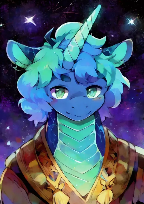 Unicorn Beast，Transparent antlers，Starry Sky，Gods，Brilliant scales（best quality）