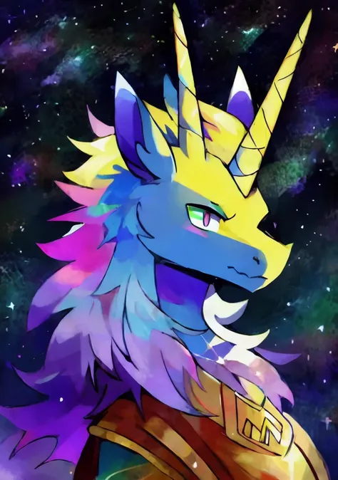 Unicorn Beast，Transparent antlers，Starry Sky，Gods，Brilliant scales（best quality）