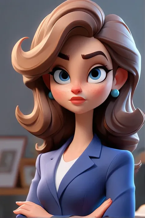 cartoon business woman in a blue suit and blue shirt, animation character, girl in suit, in cartoon style, girl in suit, cartoon character, female main character, high-quality character design, professional character design, to hire 3d artist, cartoon styl...