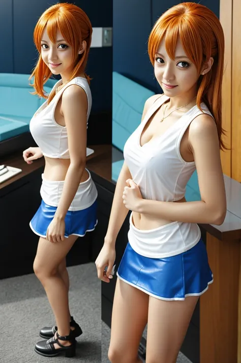 Nami from one piece with mini skirt behind