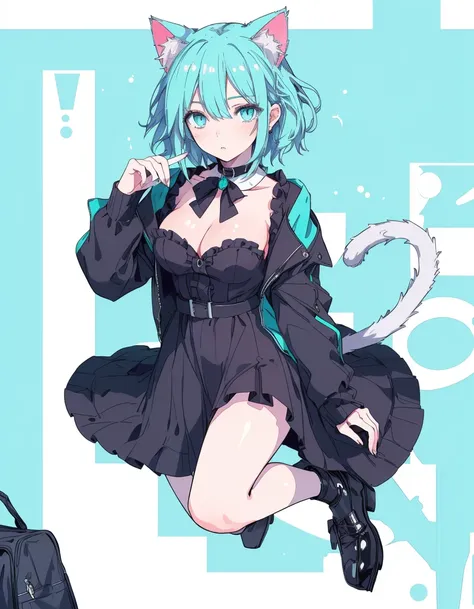 closed eye, wink, full body, ((masterpiece, best quality:1.5)), ((Beautiful detailed cat aqua eyes:1.2)), cat ears, pale skin, medium breasts, beautiful hands, beautiful fingers, EasyNegative