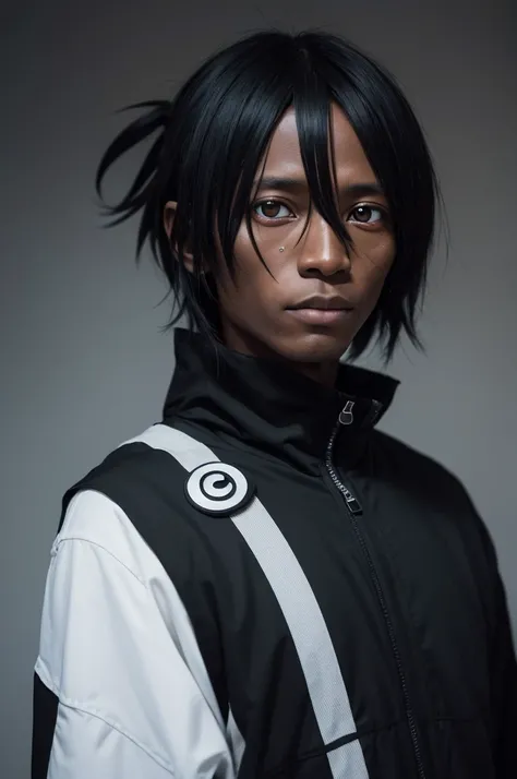 Photo of Obito Uchina all black, with just one luminous white eye 