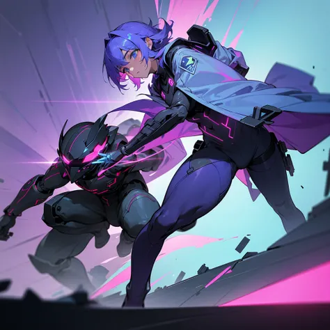 Main subject: Zenless Zone Zero main characters in an action scene.Background: A futuristic urban setting, characteristic of the game.colors: Use vibrant colors like purple, blue and pink to reflect the game&#39;s neon style.Text Elements: "First Time at Z...