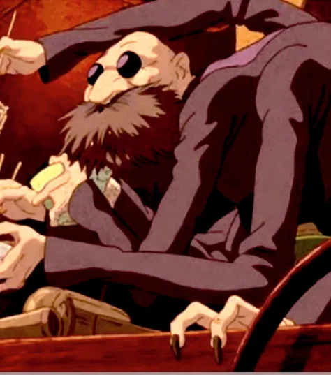 Anime image of a man with a beard and mustache sitting in a boat, satoshi - kon, Ghibli anime style, Scenes from Miyazaki movies, Ninja scroll anime style, Gore anime screenshot, leiji matsumoto, Hayao Miyazakis animation style, Anime movie screenshots, An...