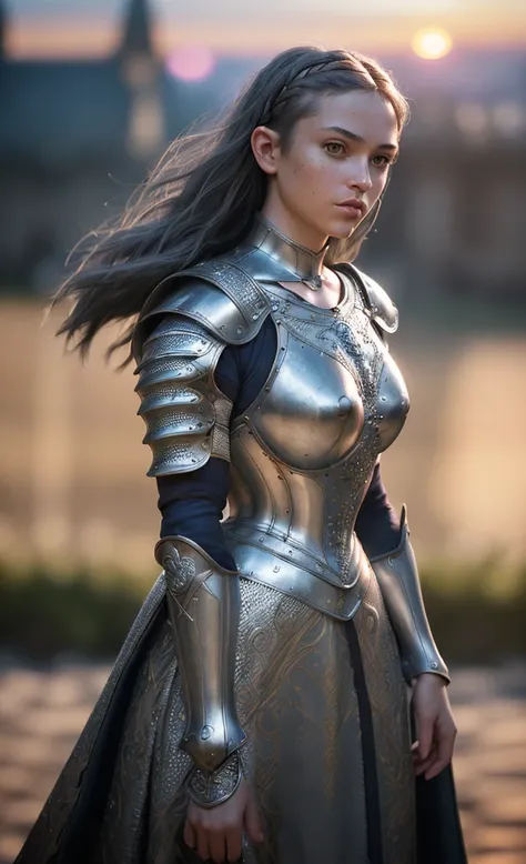 (masterpiece), (extremely intricate:1.3), (realistic), portrait of a girl, the most beautiful in the world, (medieval armor), metal reflections, upper body, outdoors, intense sunlight, far away castle, professional photograph of a stunning woman detailed, ...