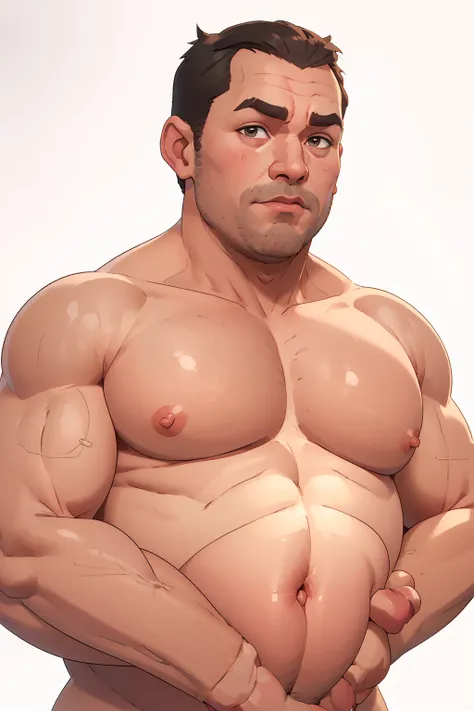 Greg, fat mid-50s overweight guy, dad-bod, slightly balding, dark eyes, big nose, ((((no-muscles)))), clean shaved, highly detailed, 4k, ((((nude)))), ((((((upper body portrait)))))), ((plain white background))