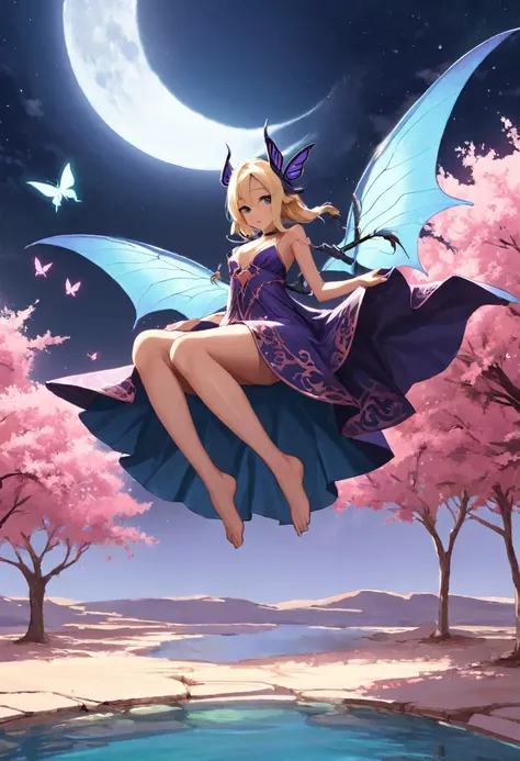 dark magician gils ((Best Quality)), ((Masterpiece)), (detailed), Blonde, smal boobs, smal boobs, seductive succubus, Ethereal Beauty, Perched on a pink flowering tree, (Fantasy Illustration: 1.3), charming look, captivating pose, dark magician gils girl a...