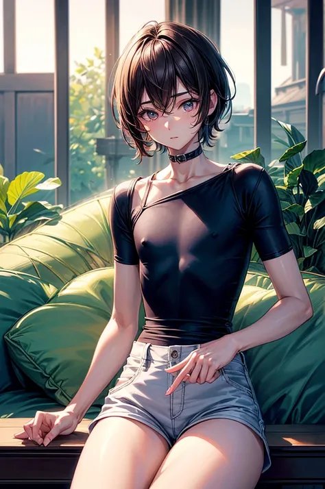 ((highest quality)),(ultra high resolution),(Super detailed),(detailed description),((best CG)),(best work of art),super precision art, great drawing art,(Art with precise details:1.5), (1 man: 1.5) cute looking young man, femboy, silky smooth back length ...