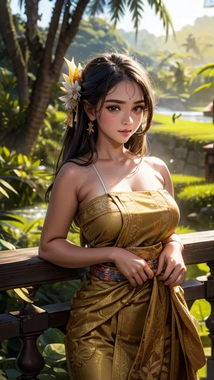 (high quality), (masterpiece), (detailed), (super-detailed), (Bokeh:1.1), 8K, Hyper-realistic, (Incredibly beautiful nature background:1.6), dynamic pose, 1 girl, 17 years old, Balinese young girl, Balinese traditional dancer, prefect face, clean skin, col...