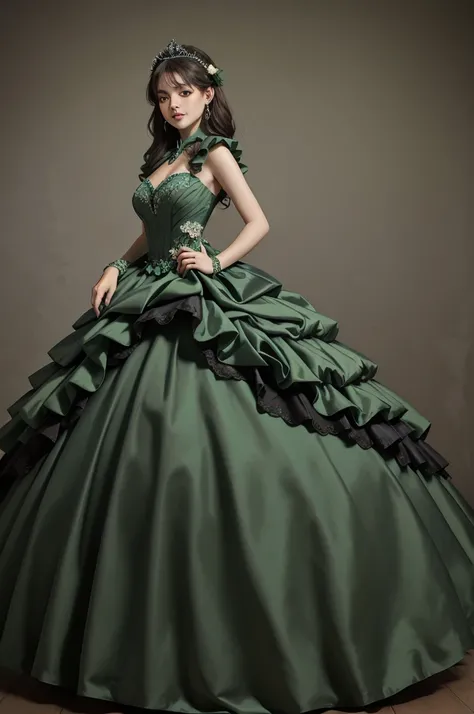 ((Masterpiece, best quality)), edgQuality,smug,smirk,
ballgown, a woman in a green  dress posing for a picture , wearing a ballgown,
 