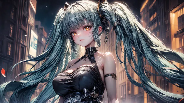 ((((Obra maestra, La mejor calidad, ultrahigh resolution)))), 1girl, standing,), ((long pure aqua hair, hair over eye)), long hair cut, shiny skin, ((golden eyes)), glowing_eyes, neon eyes, (ultra detailed eyes:0.7, beautiful and detailed face, detailed ey...