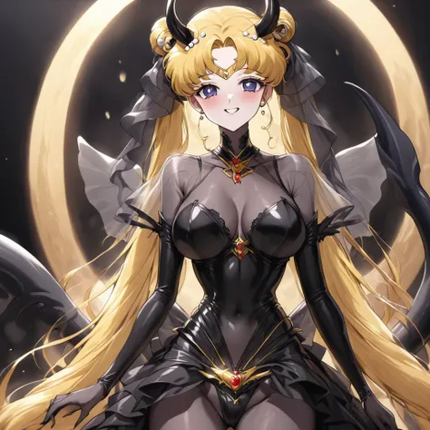 ((Highest quality)), ((masterpiece)), (detailed), （Perfect Face）、The woman is Princess Serenity having sex with the Demon King, the woman is Princess Serenity, a sexy female demon with jet black skin、The woman is a jet-black female demon with magnificent d...