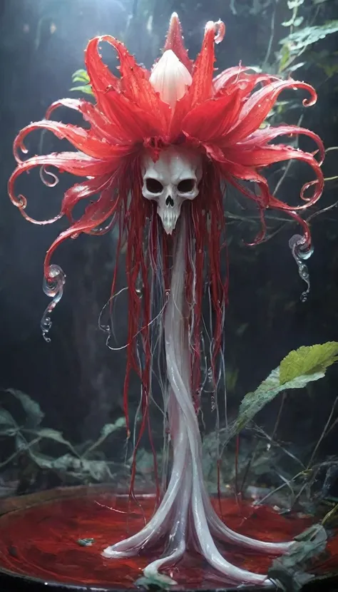 Magic plantloody ghost flower from the abyss, Ghost Flower,Blood-red tentacles stare at the dead，Enchantment，uncanny，terror