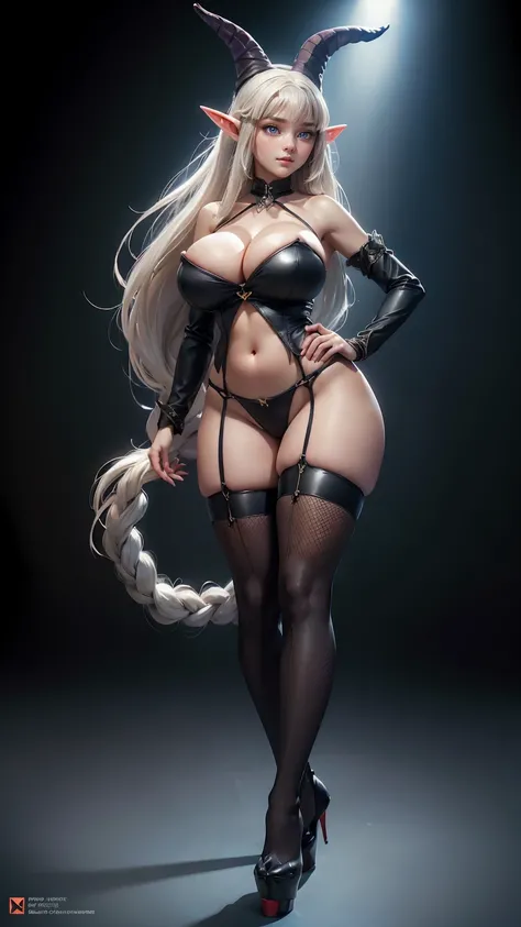 (Big breast, big hips, witch outfit, big witch hat, stockings, elf ears, elf, albino skin, blue eyes, Peep-toe ankle strap platform heel shoes),doggirl, big breasts, frontal, full-length, looking at the camera, facing the audience, standing pose, doghouse ...