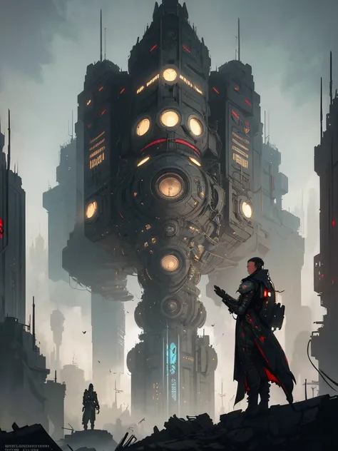 a highly detailed, futuristic cyberpunk propaganda poster, intricate jugendstil style characters, cinematic dramatic lighting, muted color palette, vivid contrasts, a sense of power and rebellion, sci-fi technological elements, dystopian industrial citysca...