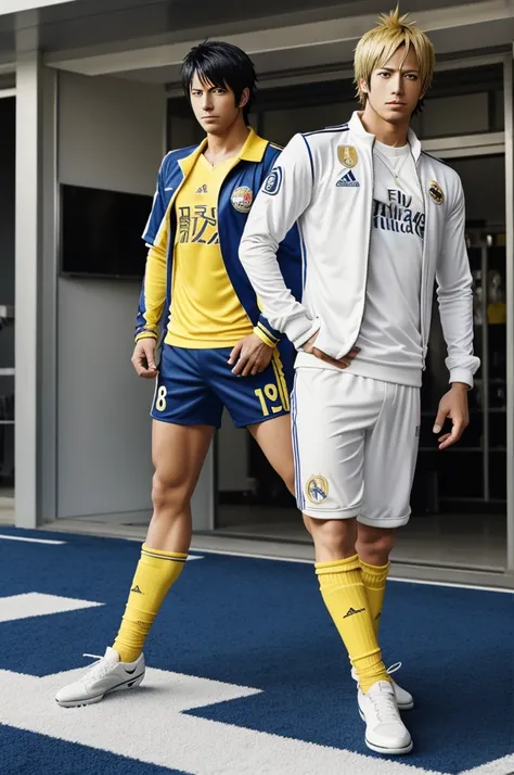 I want a picture of yamato (del anime popular one piece ) with Real Madrid clothing in white with yellow lines posing 
