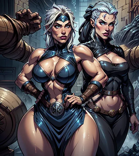 (((Solo character image.))) (((Generate a single character image.))) (((Dresses like a sexy pirate crew member with a black headband.))) (((Impressive muscles.))) Generate a strong piece of medieval fantasy art.Looks like female bodybuilder Megan Avalon. B...