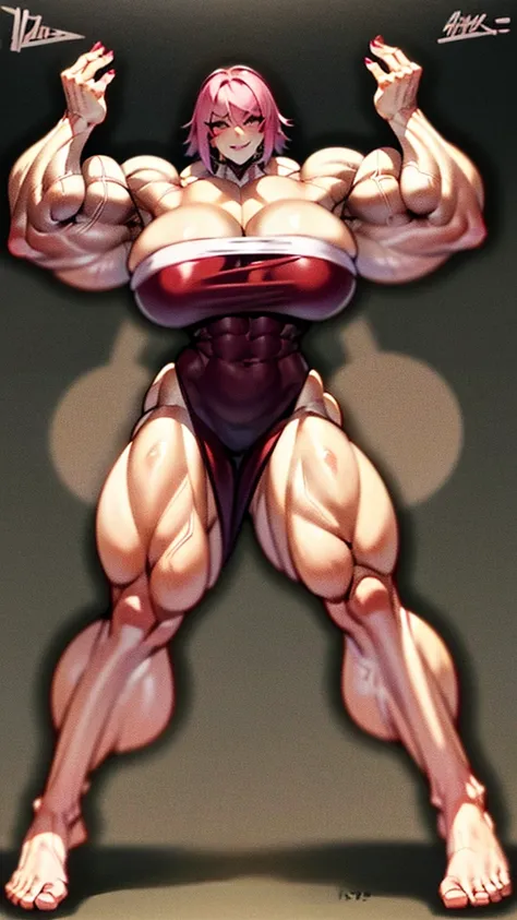 arafed female bodybuilder posing in front of candles, muscular ultraviolent woman, muscular and terrifying, strong and imposing, feminine and muscular, exaggerated physique, Dark goddess with six arms, exaggeratedly large physique, coxas musclegirls, detai...