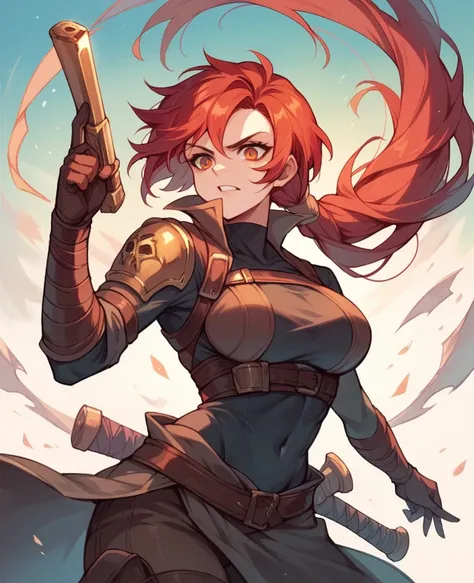 Female,curvy,red hair,orange eye,assassin 