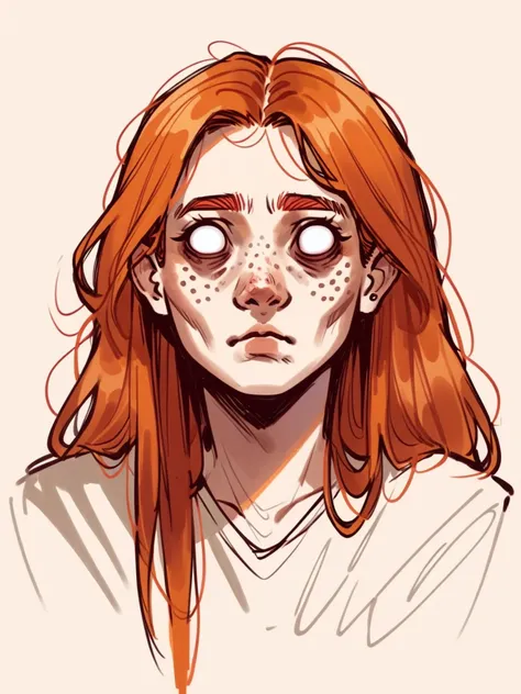 score_9, score_8_up, score_7_up, score_6_up, score_5_up, score_4_up,  c0l0ursk3tch, sketch, 1gir, blank eyes, freckles, ginger hair, long hair,