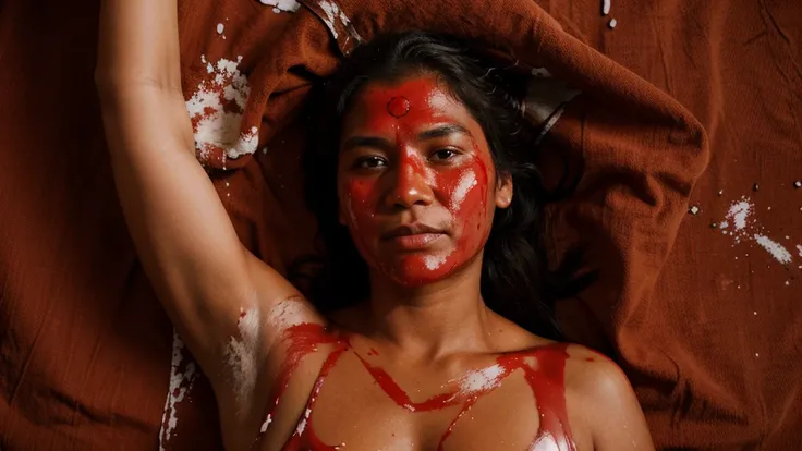 Indigenous people covered in blood 