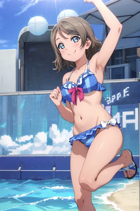 (((pixel-perfect, detail-perfect))), solo, 1girl, you watanabe, eyes azzur, smile, bikini, summer beach, armpit, big filesize, ultra High Qality