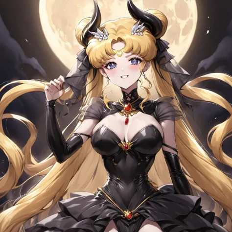 ((Highest quality)), ((masterpiece)), (detailed), （Perfect Face）、The woman is the demon queen princess Serenity, the queen of darkness having sex with the demon king, and the woman is the jet black, sexy demon princess Serenity、The woman is a jet-black fem...