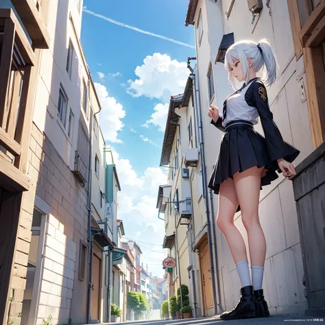 Girl with white hair hero, shonen anime style, Kyoto Animation Studio, action pose