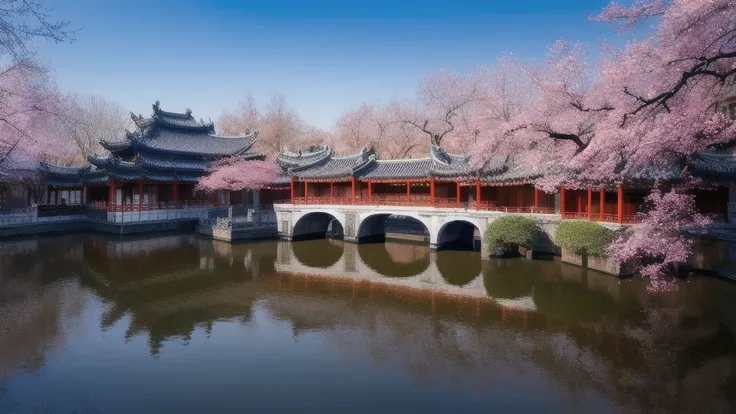 masterpiece, 最high quality, high quality, Very detailed CG unity 8k wallpaper, Classical Chinese Garden, scenery, Amsterdam, winter,((it&#39;s snowing)),Outdoor, null, Day, landscape, water, wood, blue null, waterfall, nature, lake, river, cloudy null,Awar...