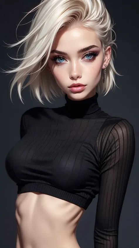 1girl, short blonde hair, pale skin, gray virgin killer sweater, ultra detailed, masterpiece, best quiality, 8k, vibrant colors