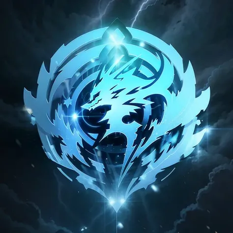 a logo using a thunder wall, a highlighted ray, lightning cutting everything, very simple for a lightning faction in an RPG world, thunder emblem, only light blue color, frantic, frantic, chic, high qualiy, com fundo branco