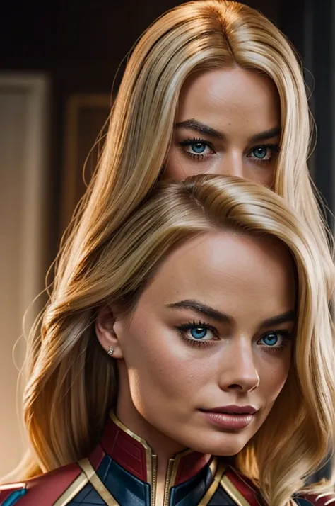 Mix between barbie, margot robbie and captain marvel