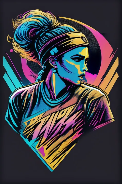 Athlete Volleyball, Graffiti Style, Vibrant Colors, Futuristic, Vector Art, T-Shirt Design, Ball Serve Pose.