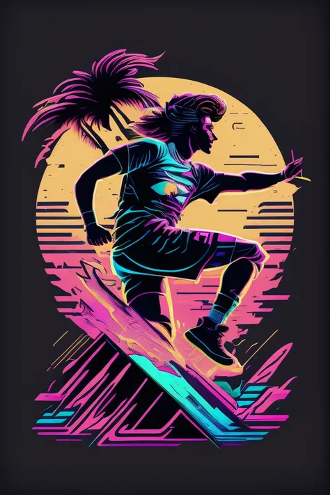 Volleyball athlete, vaporwave graffiti style, vector logo sticker, vibrant colors, futuristic, vector art, t-shirt design, profile pose, volleyball, jumping.