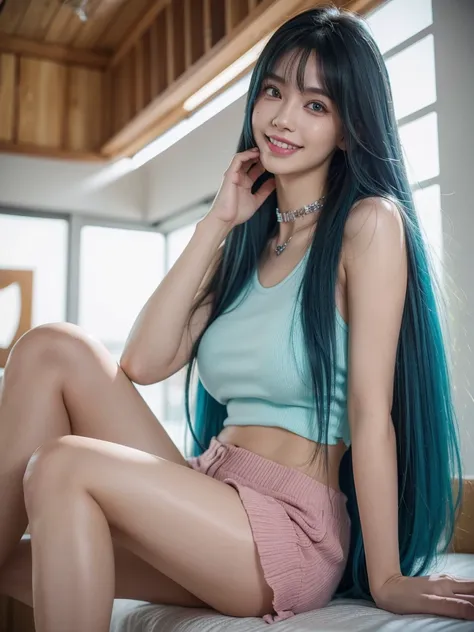 1girl, alone, solitary, high quality, (best quality,4k,8k,highres,masterpiece:1.2),ultra-detailed,(realistic,photorealistic,photo-realistic:1.37),gorgeous hair,cyan hair,long straight hair with bangs,sharp eyes,mole under the eye,plump lips,jewelry,(high d...