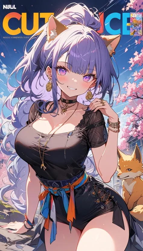 masterpiece, Highest quality, whole body, One girl, bangs, black choker,  blush, bracelet, chest, choker, clothes The surrounding area waist, clavicle,  Cowboy Shot,  ear Earrings, Eyebrows visible through hair, Gradient Hair, Grin, fix, jewelry, Kogal, Lo...