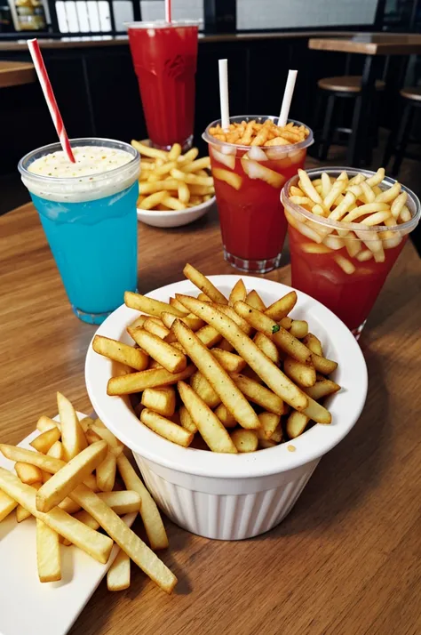 Two complete plus two small fries plus drinks 
