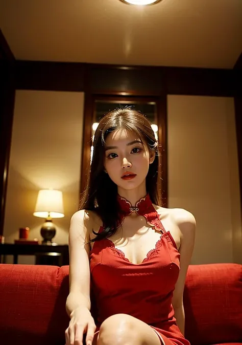 Arakfi woman in red dress sitting on sofa, gorgeous chinese models, sexy red dress, Sexy dress, Gorgeous young Korean woman, in a red dress, Wearing a red cheongsam, Red dress, Beautiful Asian girl, Beautiful asian woman, Wearing a red dress, Tight dress, ...