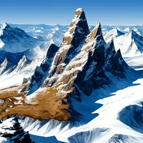 mountain range, realistic representation, Country style , Sharp contours 