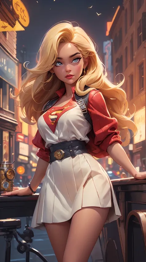 supergirl,comely,dark complexion,hair blonde,american girl,flying in the sky,por bob byerley,por charlie bowater,direction: ko y...