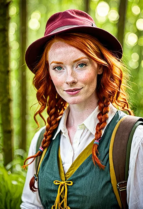 Create character redhead humble funny crazy daring adventurer educated intelligent 