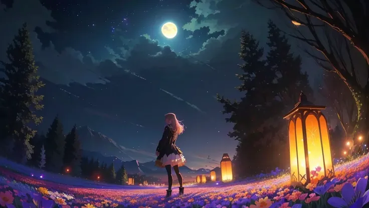 Anime girl standing in a flower field at night, Anime Art Wallpapers 8K, anime art wallpaper 4k, anime art wallpaper 4k, 4k anime wallpaper, anime wallpaper 4k, anime wallpaper 4k, Anime Background art, Anime Style 4k, Beautiful Anime scene, 4K Manga Wallp...