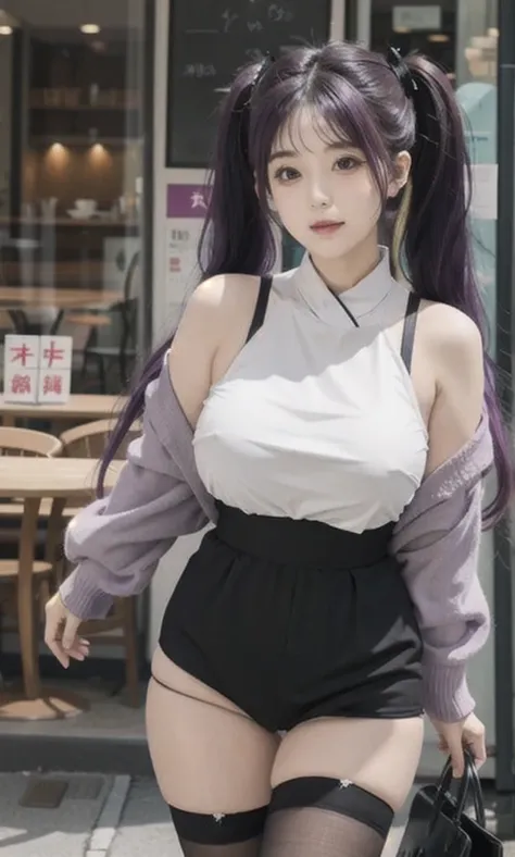 Purple Hair、Twin tails、Absolute area、Black Knee High、Big Breasts、panties、