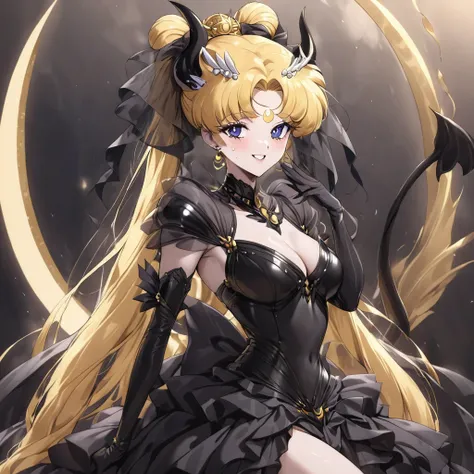 ((Highest quality)), ((masterpiece)), (detailed), （Perfect Face）、The woman is the demon queen princess Serenity, the queen of darkness having sex with the demon king, and the woman is the jet black, sexy demon princess Serenity、The woman is a jet-black fem...