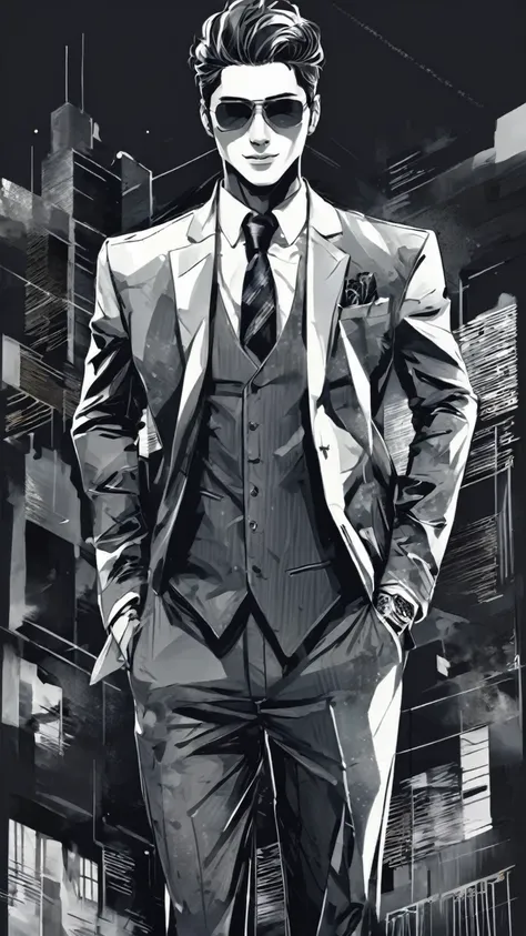 An illustration、A handsome man in a cool suit、Good at work