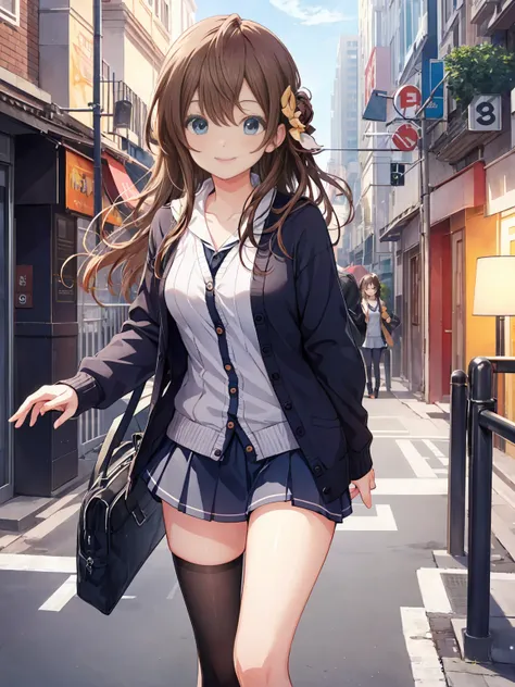 Smile,best Smile,double Peace,cardigan,miniskirt,masterpiece,best quality,ultra detailed,high resolution,extremely detailed CG, (perfect hand),